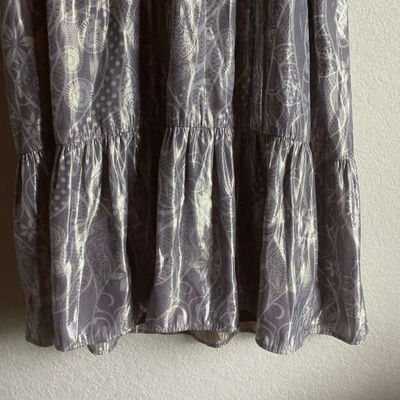 Marie Oliver Metallic Printed Tent Babydoll Tiered Ruffle Sleeves Retro Dress XS - Picture 9 of 15